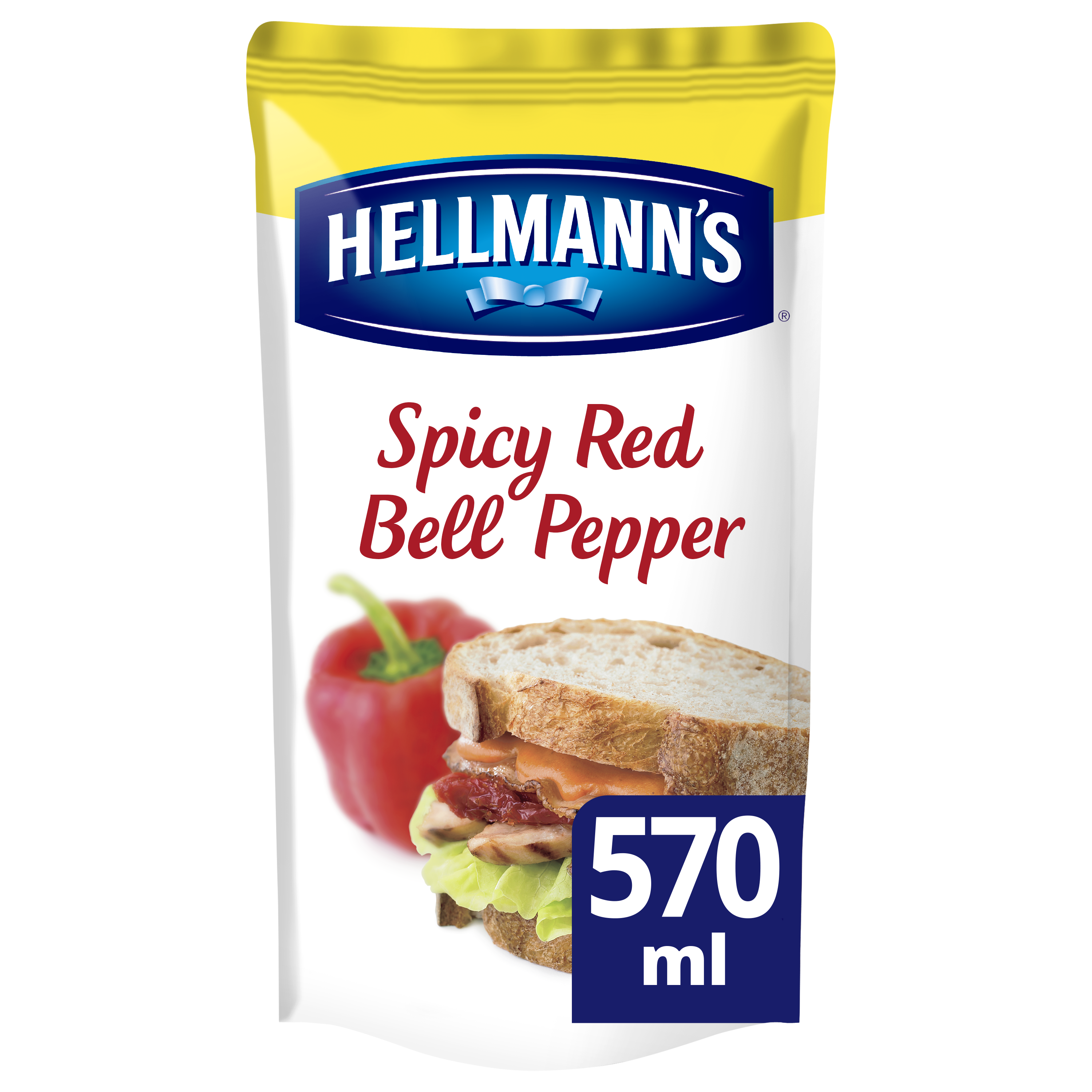 Hellmann's Sandwich Saus Pittige Rode Paprika 570ml - Hellmann's Sandwich Sauzen zijn gemaakt met natuurlijke ingrediënten zoals rode paprika en TABASO©