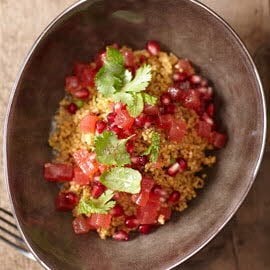 Taboulé met granaatappel, watermeloen en kruiden