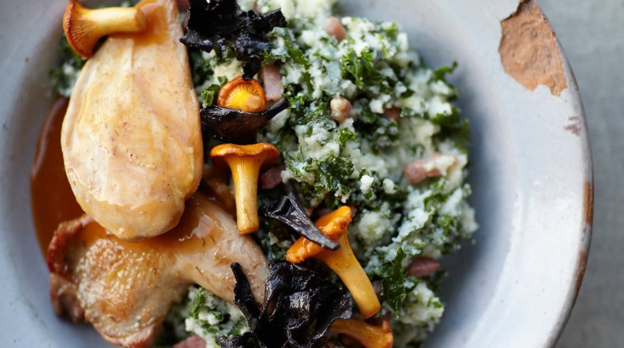 Patrijs met boerenkool en paddenstoelen – Recept