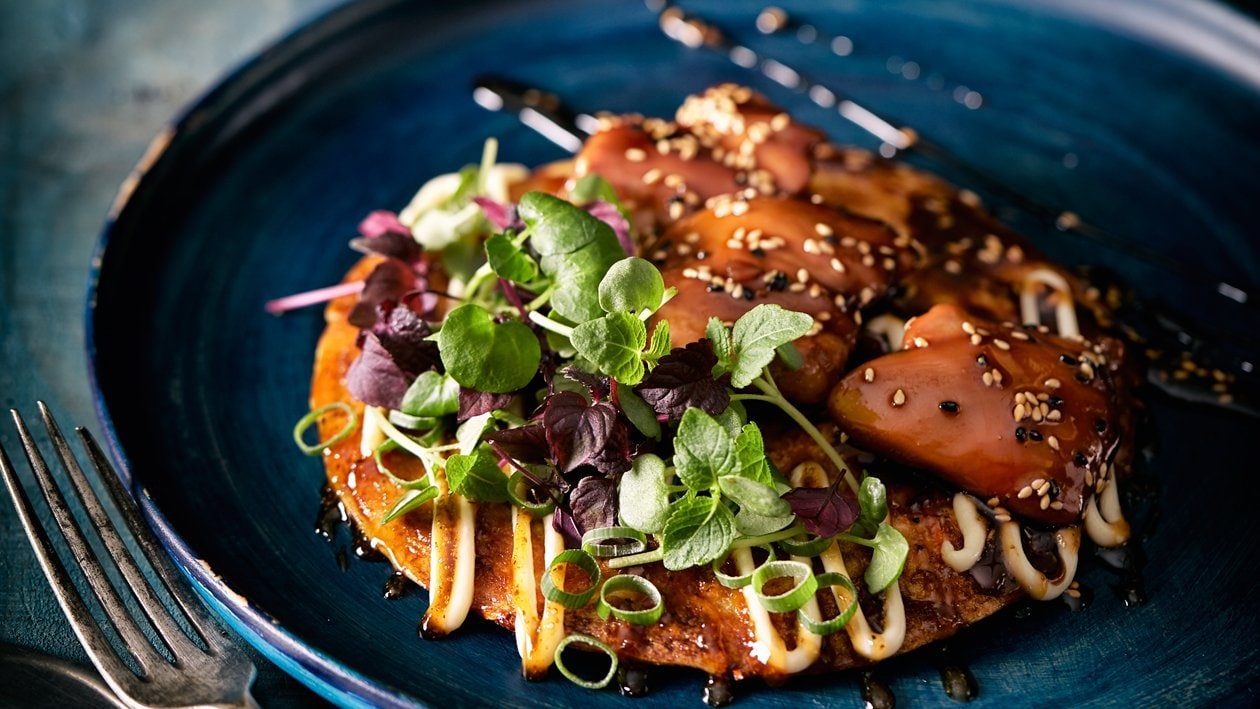 Okonomiyaki san met kip teriyaki – Recept