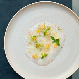 Carpaccio Langoustine met appel, mango en citrus Carpaccio Langoustine met appel, mango en citrus