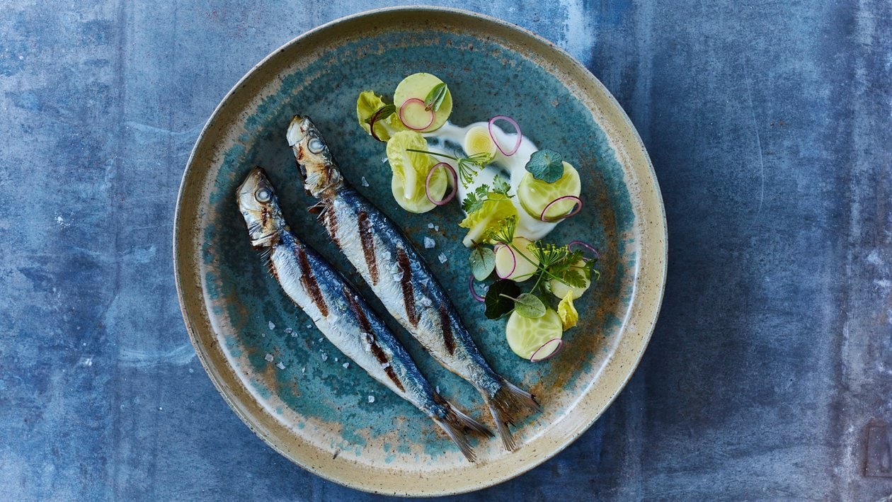 Gegrilde sardines met komkommer, geitenyoghurt en avocado – Recept