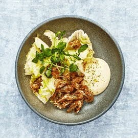 Hollandse garnalen met radicchio en kimchi Hollandaise Hollandse garnalen met radicchio en kimchi Hollandaise