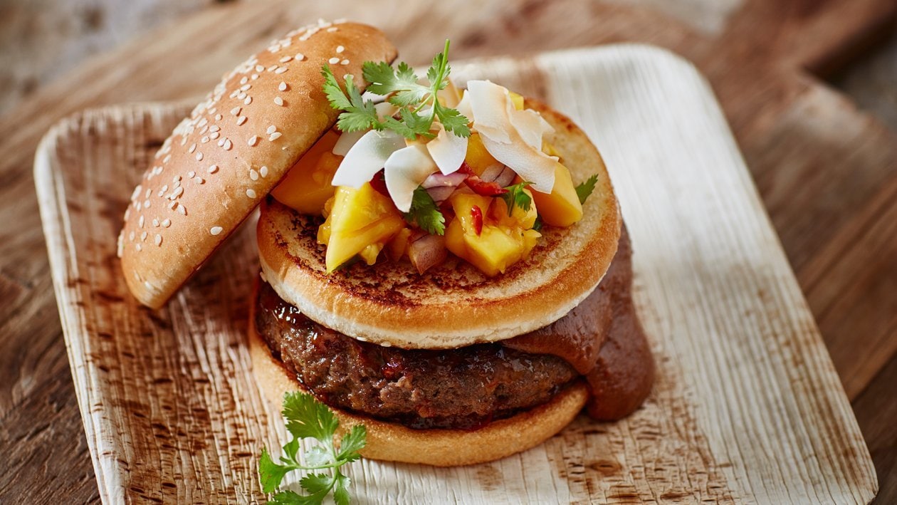 Saté burger met mangochutney Recept