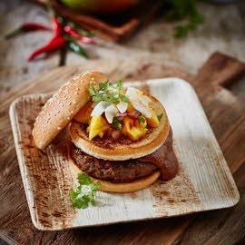Saté burger met mangochutney