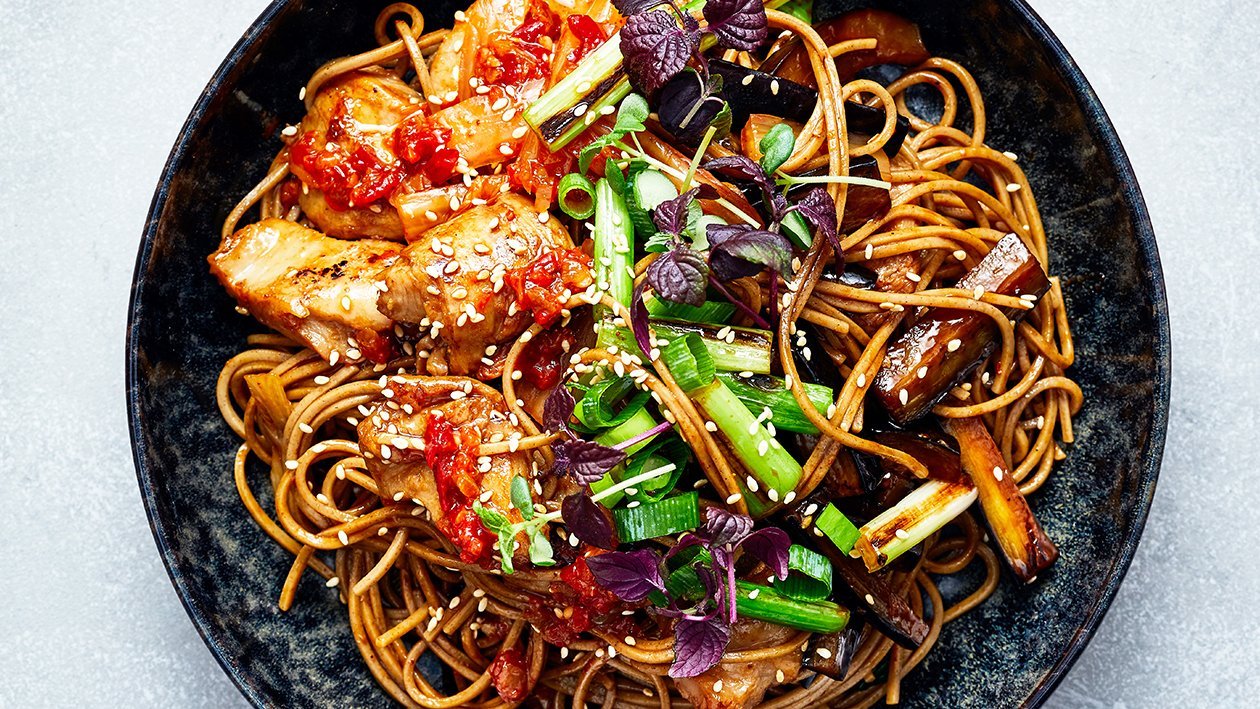 Soba noedels met gebakken aubergine – Recept