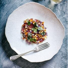 Carpaccio van hert met wintergroenten en basilicumvinaigrette