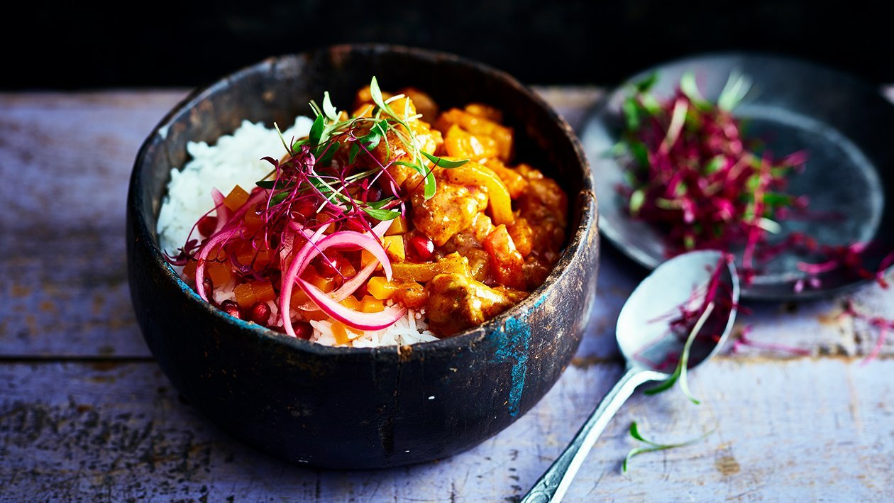Kip tikka masala met zoet zure pompoen Kip tikka masala met zoet zure pompoen