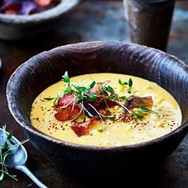 Zoete aardappel soep met chili en quinoa Zoete aardappel soep met chili en quinoa