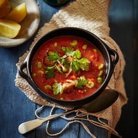 Noord Afrikaanse tomatensoep met lamsballetjes & paprika