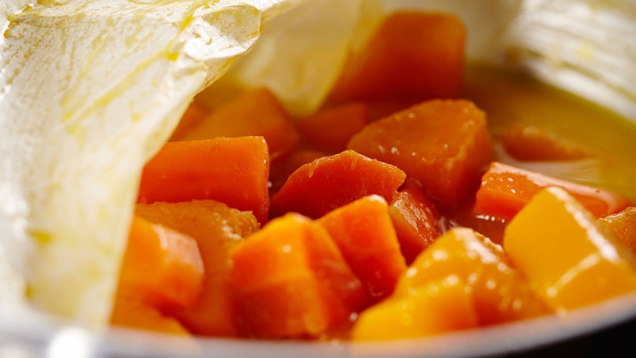 Veloute van wortel, flespompoen en clementine – Recept