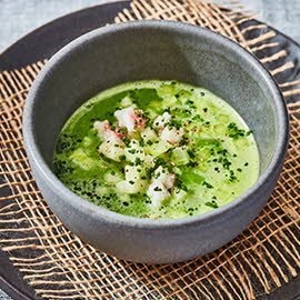 Waterkerssoep met paling, appel en bleekselderij