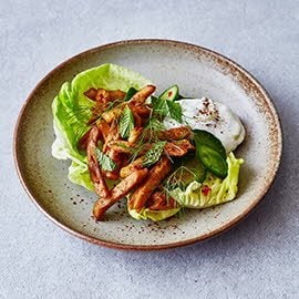 Vegetarische shoarma met tzatziki en gemarineerde komkommer