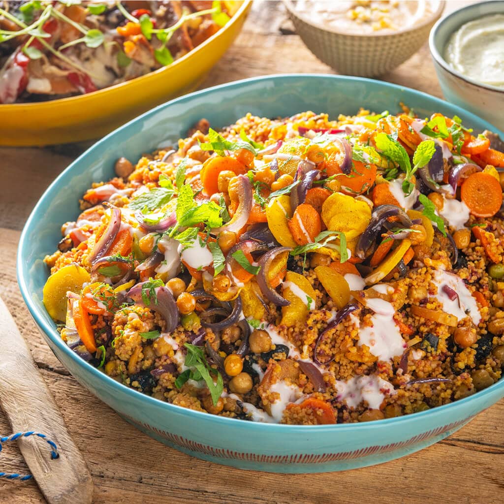 Libanese taboulé met kruidige wortel en kikkererwt