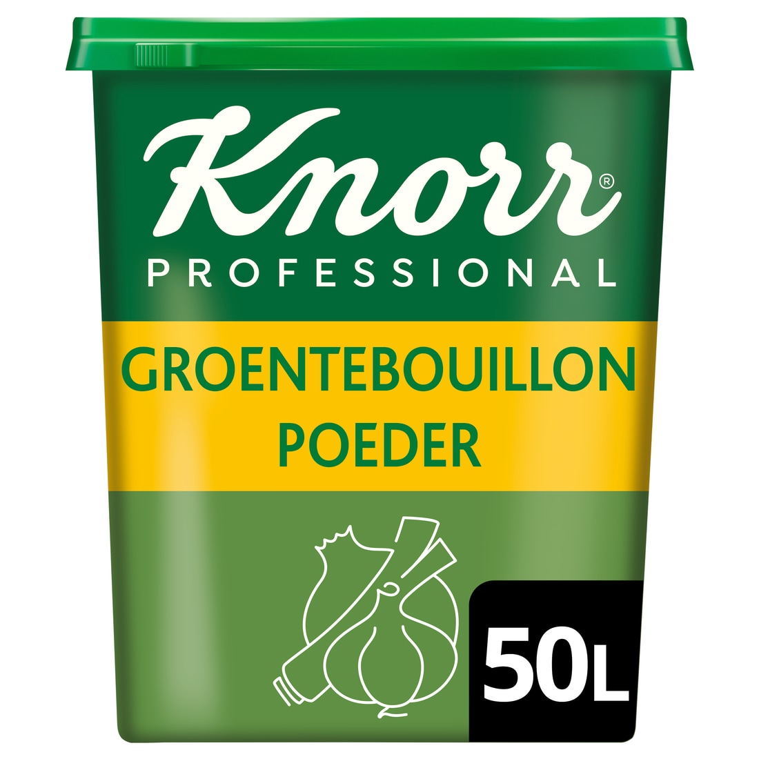 Knorr Professional Groentebouillon poeder krachtig  50L - Knorr 1-2-3 Groentebouillon geeft gerechten een krachtige smaak en is glutenvrij."