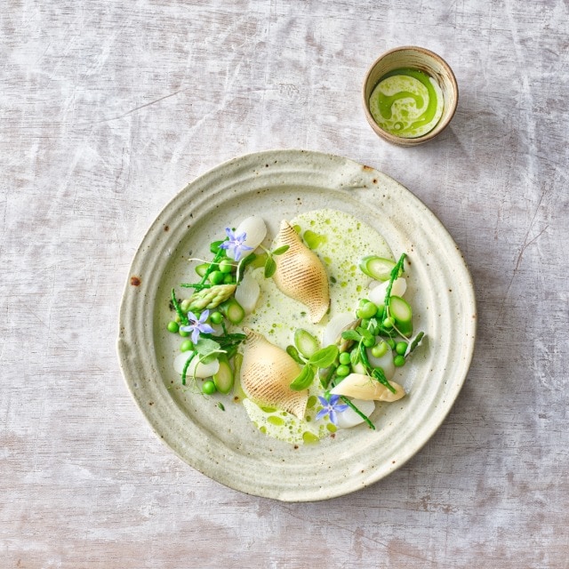 Pastaschelpen met zalm en asperges