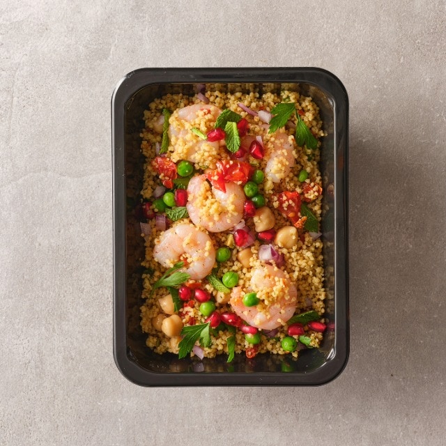 Taboulé couscous salade met garnalen