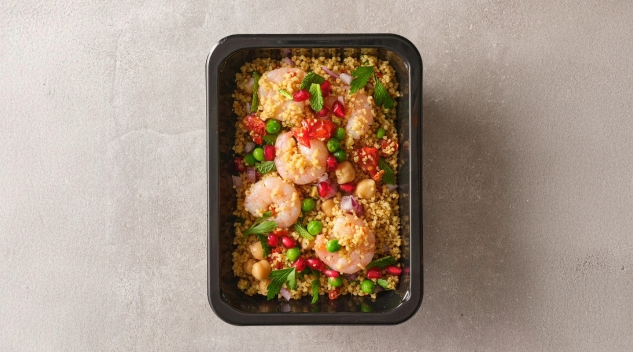 Taboulé couscous salade met garnalen – Recept